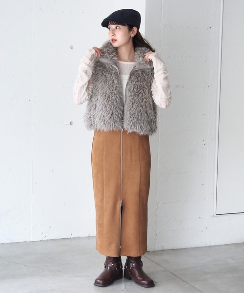 tiptop（ティップトップ）の「ダブルジップアソートMIXファーベスト（ベスト・レディース・チャコールグレー/ブラウン系その他/グレー系その他/アイボリー・FREE）」の8枚目の写真