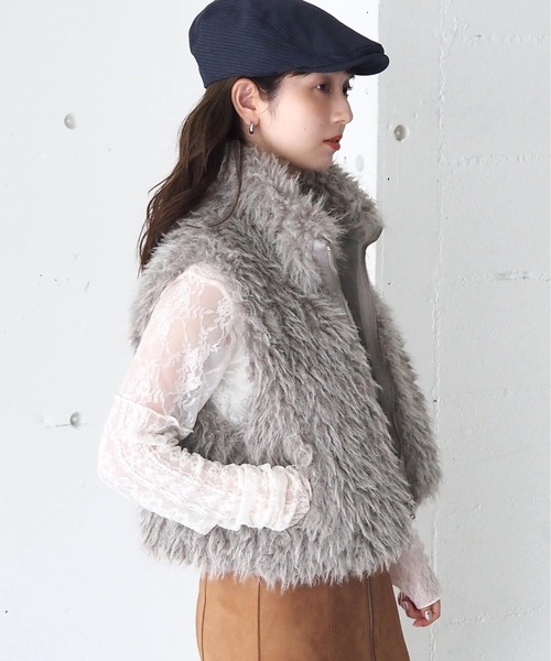 tiptop（ティップトップ）の「ダブルジップアソートMIXファーベスト（ベスト・レディース・チャコールグレー/ブラウン系その他/グレー系その他/アイボリー・FREE）」の9枚目の写真