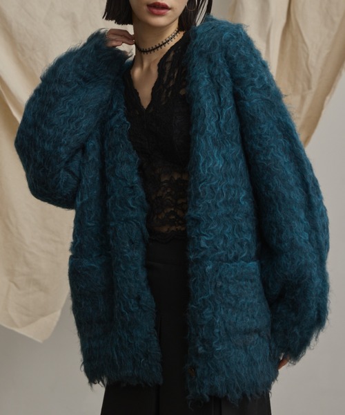 Happy John（ハッピージョン）の「loose shaggy knit cardigan/貴族式シャギーニットカーディガン（カーディガン/ボレロ・レディース・ブラック/ブルー/ブラウン/レッド・FREE）」の3枚目の写真