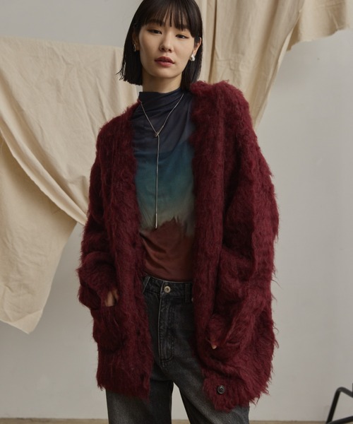Happy John（ハッピージョン）の「loose shaggy knit cardigan/貴族式シャギーニットカーディガン（カーディガン/ボレロ・レディース・ブラック/ブルー/ブラウン/レッド・FREE）」の16枚目の写真