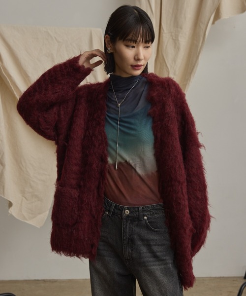 Happy John（ハッピージョン）の「loose shaggy knit cardigan/貴族式シャギーニットカーディガン（カーディガン/ボレロ・レディース・ブラック/ブルー/ブラウン/レッド・FREE）」の17枚目の写真