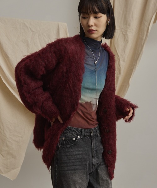 Happy John（ハッピージョン）の「loose shaggy knit cardigan/貴族式シャギーニットカーディガン（カーディガン/ボレロ・レディース・ブラック/ブルー/ブラウン/レッド・FREE）」の18枚目の写真