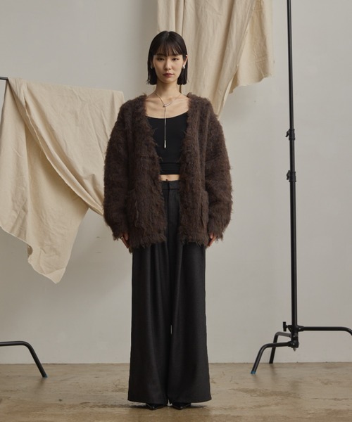 Happy John（ハッピージョン）の「loose shaggy knit cardigan/貴族式シャギーニットカーディガン（カーディガン/ボレロ・レディース・ブラック/ブルー/ブラウン/レッド・FREE）」の10枚目の写真