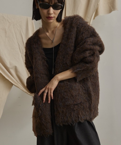 Happy John（ハッピージョン）の「loose shaggy knit cardigan/貴族式シャギーニットカーディガン（カーディガン/ボレロ・レディース・ブラック/ブルー/ブラウン/レッド・FREE）」の7枚目の写真