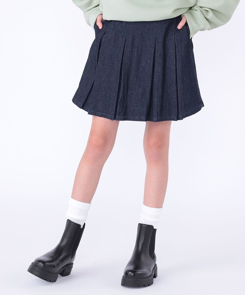 SHIPS（シップス）の「SHIPS KIDS:140～150cm /デニム プリーツ キュロット（デニムスカート・キッズ・ネイビー・150/140）」の3枚目の写真
