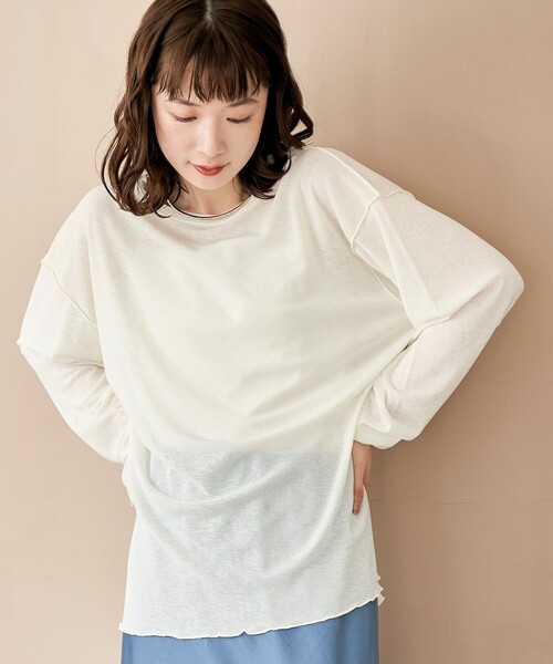 coen（コーエン）の「配色メローシアーロンT（Tシャツ/カットソー・レディース・オフホワイト/ブラック/ライトブルー/ワイン・L/M）」の5枚目の写真