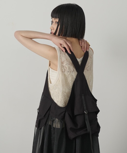 AIC.（エーアイシー）の「コード刺繍レースタンクトップ（タンクトップ・レディース・ブラック/アイボリー・FREE）」の7枚目の写真