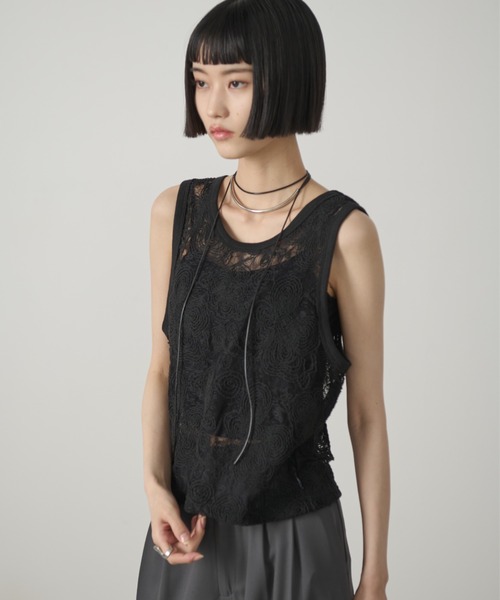 AIC.（エーアイシー）の「コード刺繍レースタンクトップ（タンクトップ・レディース・ブラック/アイボリー・FREE）」の4枚目の写真