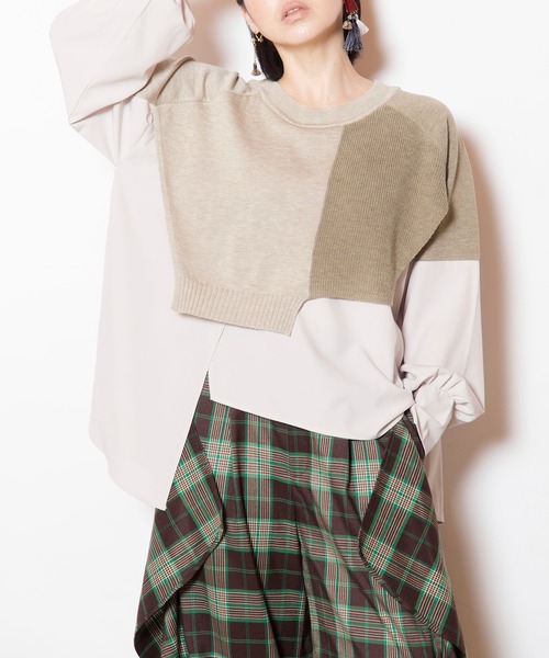 OSMOSIS（オズモーシス）の「切替レイヤードニットプルオーバー（ニット/セーター・レディース・ブラック/ベージュ/チャコール・ONE SIZE）」の3枚目の写真