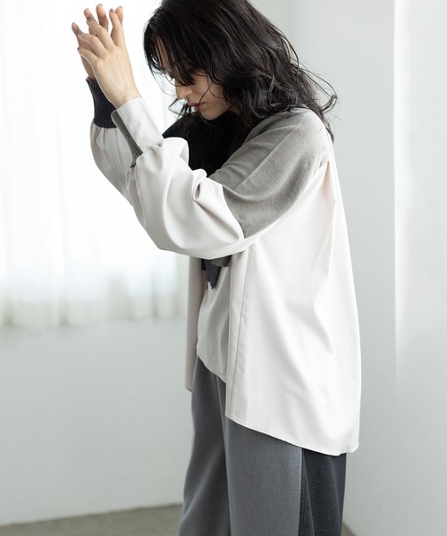 OSMOSIS（オズモーシス）の「切替レイヤードニットプルオーバー（ニット/セーター・レディース・ブラック/ベージュ/チャコール・ONE SIZE）」の9枚目の写真