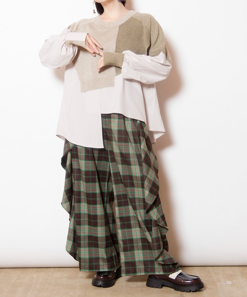 OSMOSIS（オズモーシス）の「切替レイヤードニットプルオーバー（ニット/セーター・レディース・ブラック/ベージュ/チャコール・ONE SIZE）」の14枚目の写真