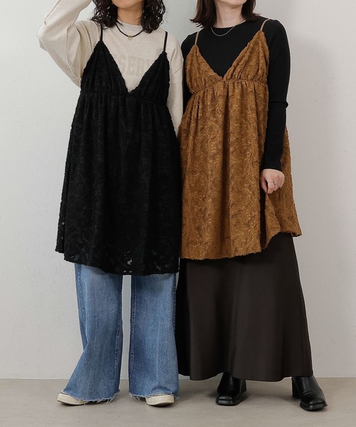 en CAnAF(エンカナフ)の「シアー ジャガード キャミソール チュニック(キャミソール・レディース・ブラウン/ブラック/アイボリー・M)」の6枚目の写真