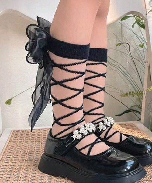 CALIFORNIA OUTFITTERS(カリフォルニア アウトフィッターズ)の「9C66 シースルー レースアップ ソックス(ソックス/靴下・レディース・ホワイト/ブラック・ONESIZE)」の5枚目の写真