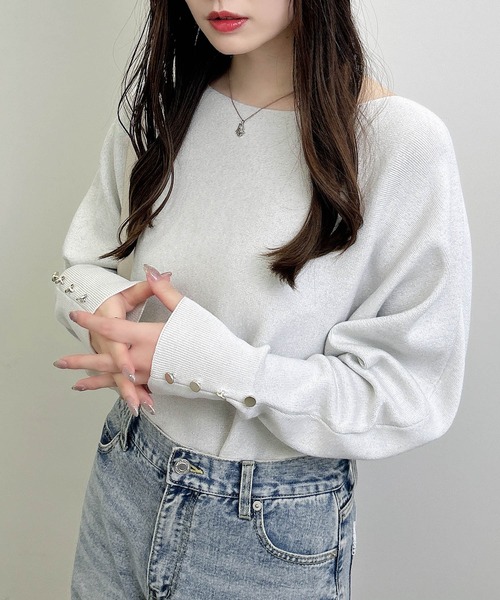 INGNI(イング)の「袖ボタンラメドルマンニット(ニット/セーター・レディース・ベージュ/ブラック/アイボリー・M)」の6枚目の写真