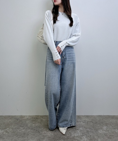 INGNI(イング)の「袖ボタンラメドルマンニット(ニット/セーター・レディース・ベージュ/ブラック/アイボリー・M)」の13枚目の写真