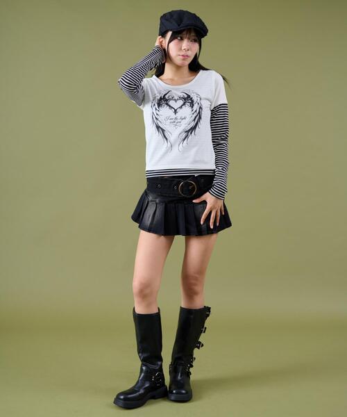 dispark（ディスパーク）の「DISPARK/フェイクレイヤードグラッフィックトップ（Tシャツ/カットソー・レディース・ブラック/ホワイト・FREE）」の5枚目の写真