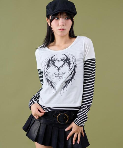 dispark（ディスパーク）の「DISPARK/フェイクレイヤードグラッフィックトップ（Tシャツ/カットソー・レディース・ブラック/ホワイト・FREE）」の16枚目の写真