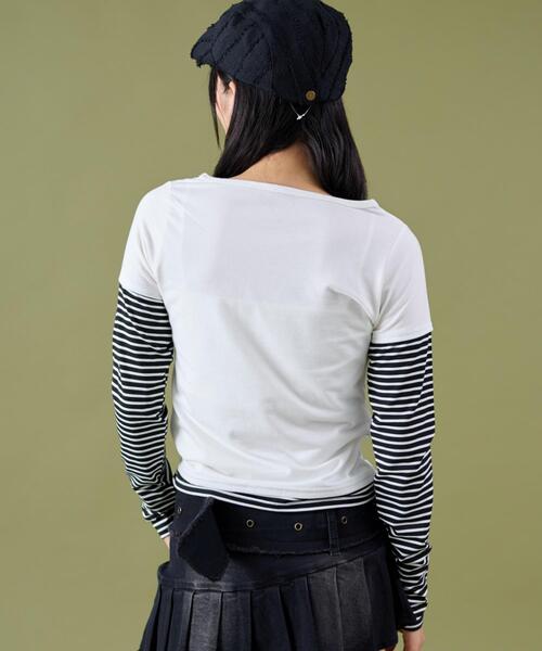 dispark（ディスパーク）の「DISPARK/フェイクレイヤードグラッフィックトップ（Tシャツ/カットソー・レディース・ブラック/ホワイト・FREE）」の10枚目の写真