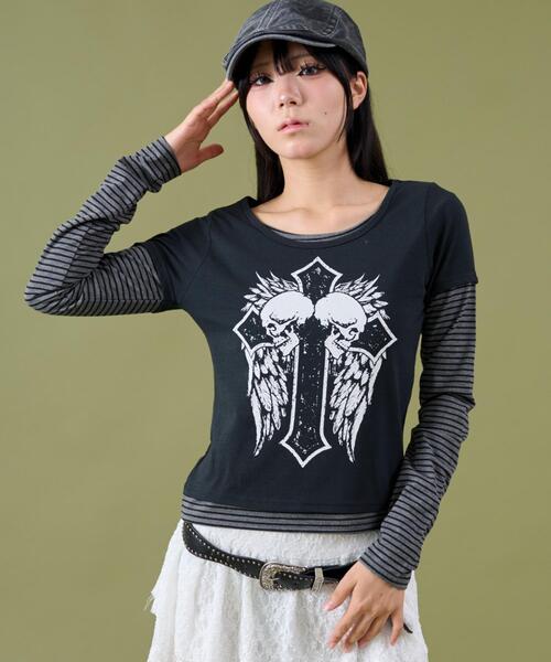 dispark（ディスパーク）の「DISPARK/フェイクレイヤードグラッフィックトップ（Tシャツ/カットソー・レディース・ブラック/ホワイト・FREE）」の18枚目の写真