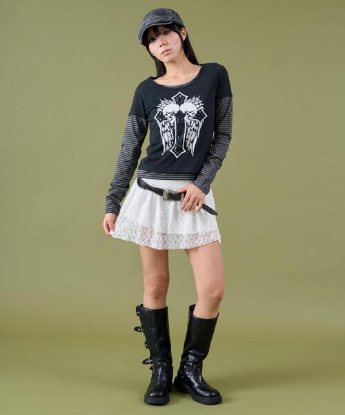 dispark（ディスパーク）の「DISPARK/フェイクレイヤードグラッフィックトップ（Tシャツ/カットソー・レディース・ブラック/ホワイト・FREE）」の11枚目の写真