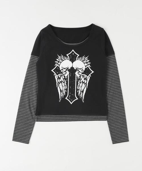 dispark（ディスパーク）の「DISPARK/フェイクレイヤードグラッフィックトップ（Tシャツ/カットソー・レディース・ブラック/ホワイト・FREE）」の8枚目の写真