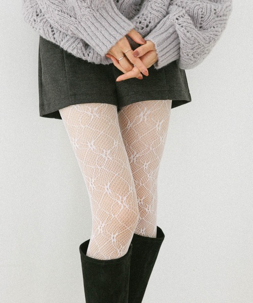 Heather(ヘザー)の「レースタイツ 602812(タイツ/ストッキング・レディース・アイボリー/ブラック・ONE SIZE)」の2枚目の写真