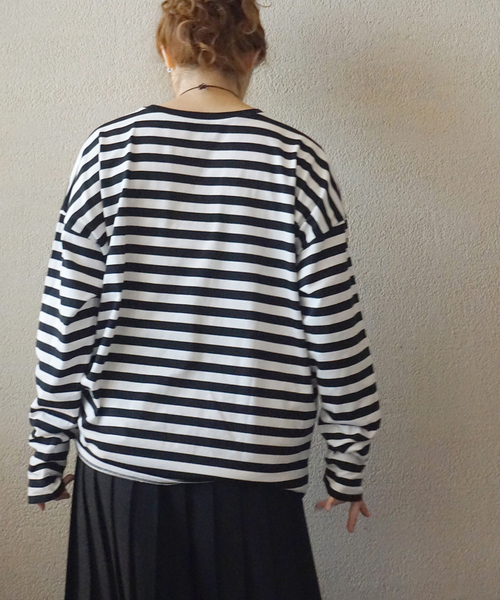 JOURNAL STANDARD LUXE（ジャーナルスタンダード　ラックス）の「テンジクボーダー CN-Big-プルオーバー（Tシャツ/カットソー・レディース・グレー/ブラック・FREE）」の3枚目の写真