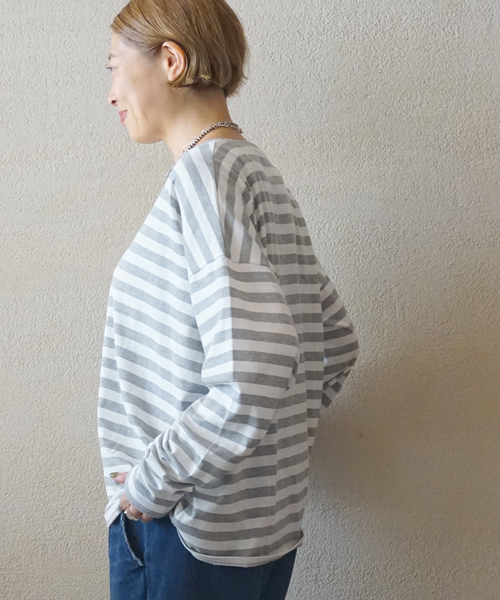 JOURNAL STANDARD LUXE（ジャーナルスタンダード　ラックス）の「テンジクボーダー CN-Big-プルオーバー（Tシャツ/カットソー・レディース・グレー/ブラック・FREE）」の6枚目の写真