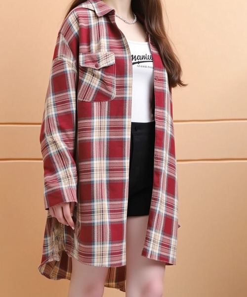 cammie(キャミー)の「フード付きチェックシャツ(シャツ/ブラウス・レディース・ブルー/レッド/ブラウン・M/L)」の13枚目の写真