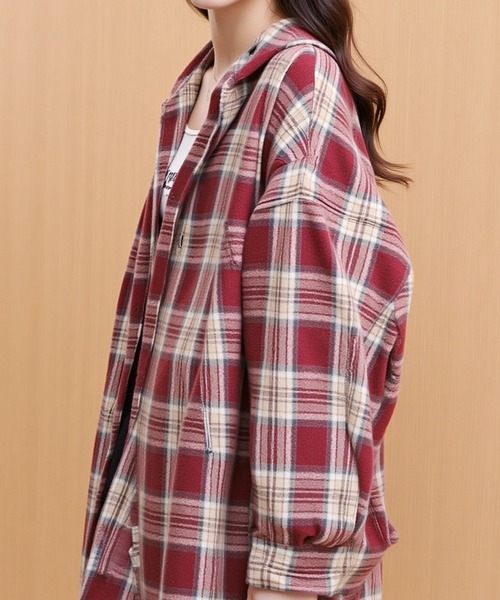 cammie(キャミー)の「フード付きチェックシャツ(シャツ/ブラウス・レディース・ブルー/レッド/ブラウン・M/L)」の10枚目の写真