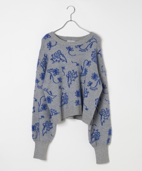 BAYFLOW（ベイフロー）の「[バランスの取りやすい短丈]フラワージャガードニット（ニット/セーター・レディース・ブラック/グレー/レッド・FREE）」の20枚目の写真