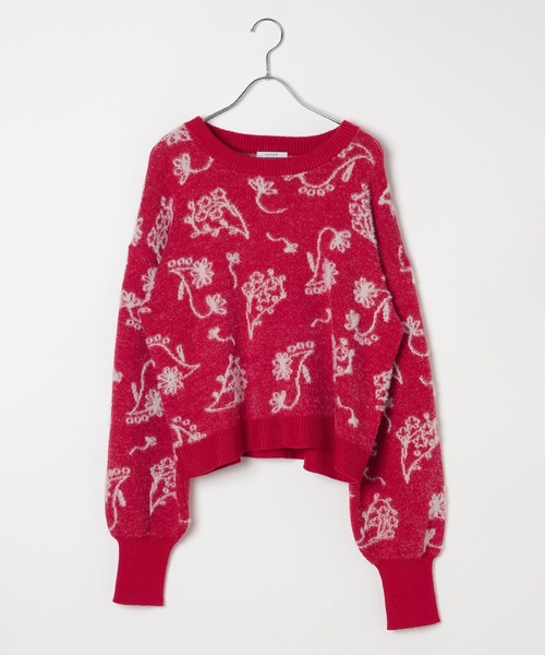 BAYFLOW（ベイフロー）の「[バランスの取りやすい短丈]フラワージャガードニット（ニット/セーター・レディース・ブラック/グレー/レッド・FREE）」の22枚目の写真