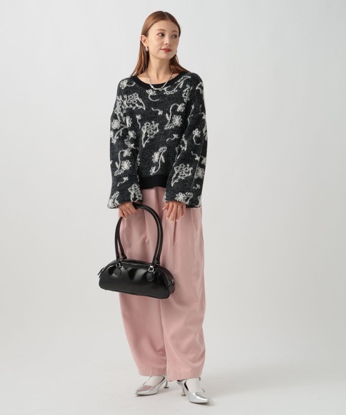 BAYFLOW（ベイフロー）の「[バランスの取りやすい短丈]フラワージャガードニット（ニット/セーター・レディース・ブラック/グレー/レッド・FREE）」の15枚目の写真