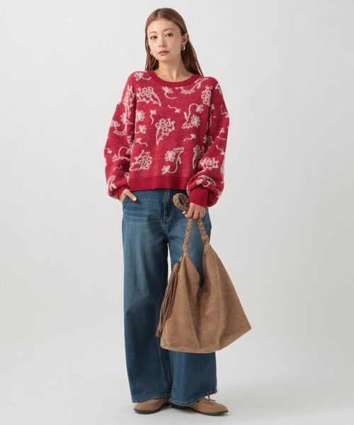 BAYFLOW（ベイフロー）の「[バランスの取りやすい短丈]フラワージャガードニット（ニット/セーター・レディース・ブラック/グレー/レッド・FREE）」の17枚目の写真