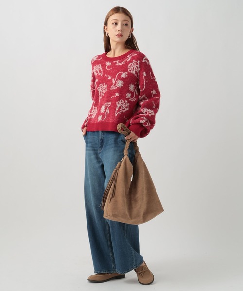 BAYFLOW（ベイフロー）の「[バランスの取りやすい短丈]フラワージャガードニット（ニット/セーター・レディース・ブラック/グレー/レッド・FREE）」の18枚目の写真