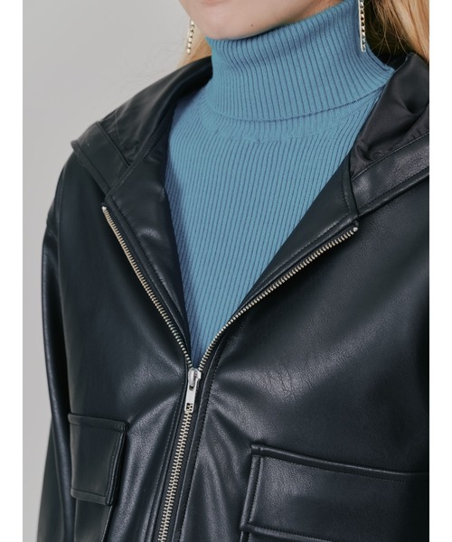 DOLLUPOOPS（ドールアップウップス）の「ヘムチュールフーディー合皮ジャケット（ライダースジャケット・レディース・ブラック/ブラウン・38）」の18枚目の写真