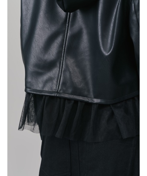 DOLLUPOOPS（ドールアップウップス）の「ヘムチュールフーディー合皮ジャケット（ライダースジャケット・レディース・ブラック/ブラウン・38）」の14枚目の写真