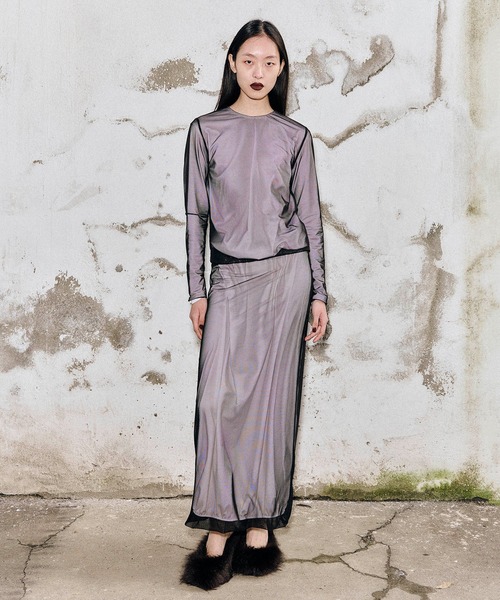 MSGM(エムエスジーエム)の「チュールレイヤード ロングスリーブトップ(Tシャツ/カットソー・レディース・ホワイト×ブラック・S/M)」の6枚目の写真