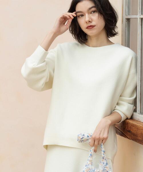 OPAQUE.CLIP（オペークドットクリップ）の「サイド編地切替ニットトップス/セットアップ対応【洗濯機OK】（ニット/セーター・レディース・オフホワイト/チャコールグレー/ベージュ/ピンク系・38/40/42）」の8枚目の写真