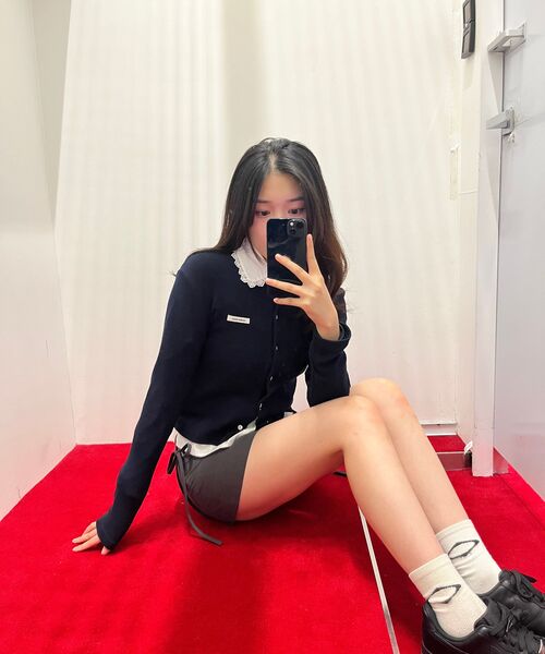 ニットスタッドボタンカーディガン_ネイビー（カーディガン/ボレロ