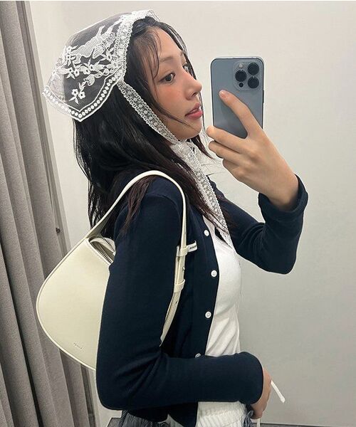 ニットスタッドボタンカーディガン_ネイビー（カーディガン/ボレロ