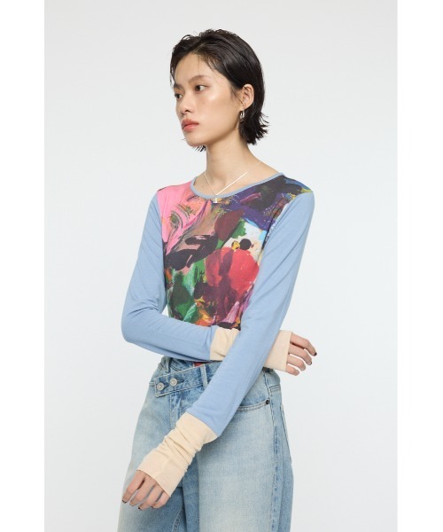 PROJECT U（プロジェクトユー）の「PU ABSTRACT CREW トップス（Tシャツ/カットソー・レディース・ライトブルー・FREE）」の5枚目の写真