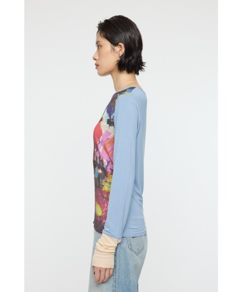 PROJECT U（プロジェクトユー）の「PU ABSTRACT CREW トップス（Tシャツ/カットソー・レディース・ライトブルー・FREE）」の7枚目の写真