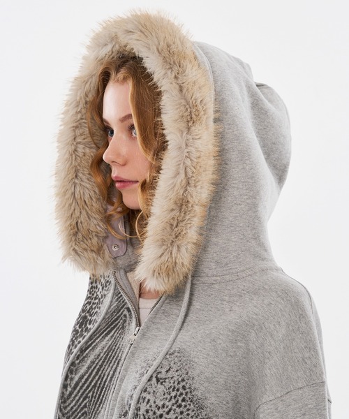 WISH FOR EVER(ウィッシュフォーエバー)の「ZEBRA & LEOPARD PRINT FAKE FUR ZIP HOODIE / ゼブラ&レオパードプリントフェイクファージップフーディ(パーカー・メンズ・グレー/ブラック・LARGE/MEDIUM/SMALL)」の21枚目の写真