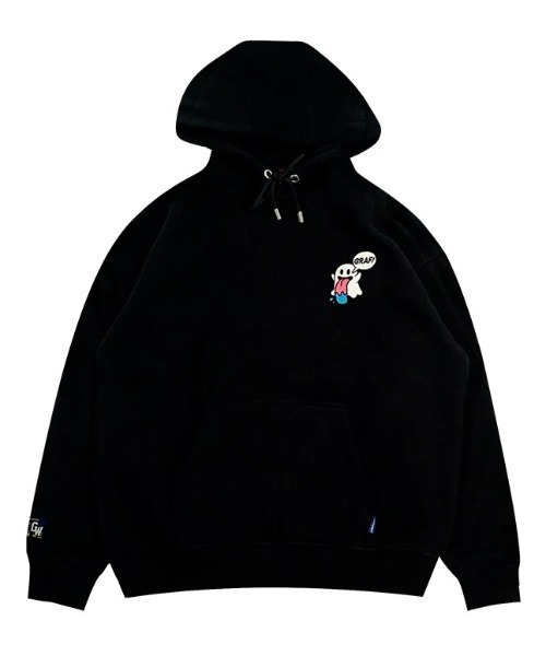 GRAF&WU（グラフアンドユー）の「A'GEM/9 × .kom 『GRAF&WU/グラフアンドユー』BooGhost Original Loose-Fit Fleece Hoodie /ブーゴースト　オリジナルフリースフーディー（パーカー・レディース・ライトグレー/ブラック・L/XL）」の3枚目の写真