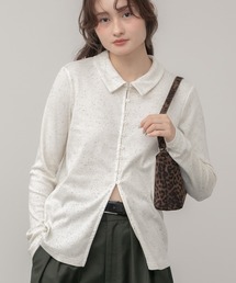 ネップリブポロカットソー / 長袖 トップス ネップ ポロシャツ 春服 秋服 冬服 韓国 ノームコア カジュアル シンプル アイボリー ホワイト グレー 白