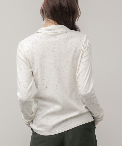 HEILIS（ヘイリス）の「ネップリブポロカットソー / 長袖 トップス ネップ ポロシャツ 春服 秋服 冬服 韓国 ノームコア カジュアル シンプル アイボリー ホワイト グレー 白（ポロシャツ・レディース・グレー/アイボリー・FREE）」の6枚目の写真