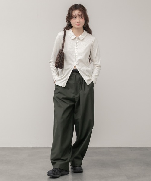 ネップリブポロカットソー / 長袖 トップス ネップ ポロシャツ 春服 秋