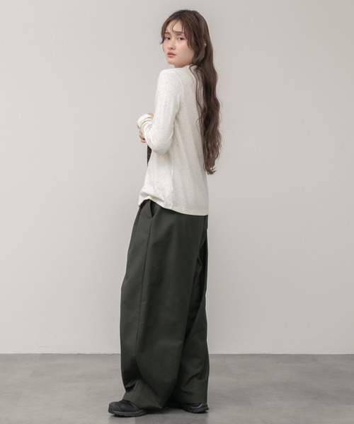 HEILIS（ヘイリス）の「ネップリブポロカットソー / 長袖 トップス ネップ ポロシャツ 春服 秋服 冬服 韓国 ノームコア カジュアル シンプル アイボリー ホワイト グレー 白（ポロシャツ・レディース・グレー/アイボリー・FREE）」の11枚目の写真