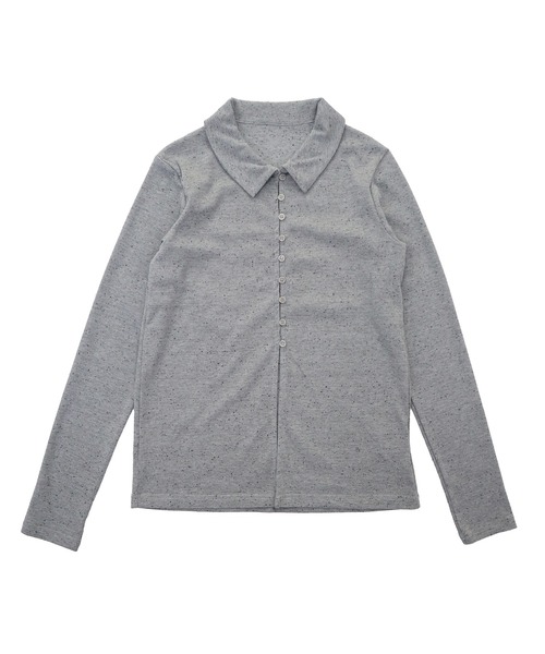 ネップリブポロカットソー / 長袖 トップス ネップ ポロシャツ 春服 秋